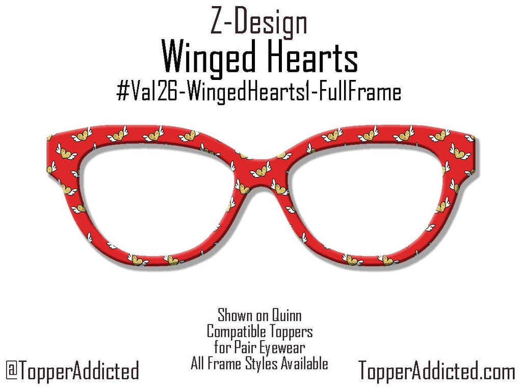 Winged Hearts Magnetic Topper – Gold Glitter Hearts on Red | Pair Eyewear Compatible Valentine Topper