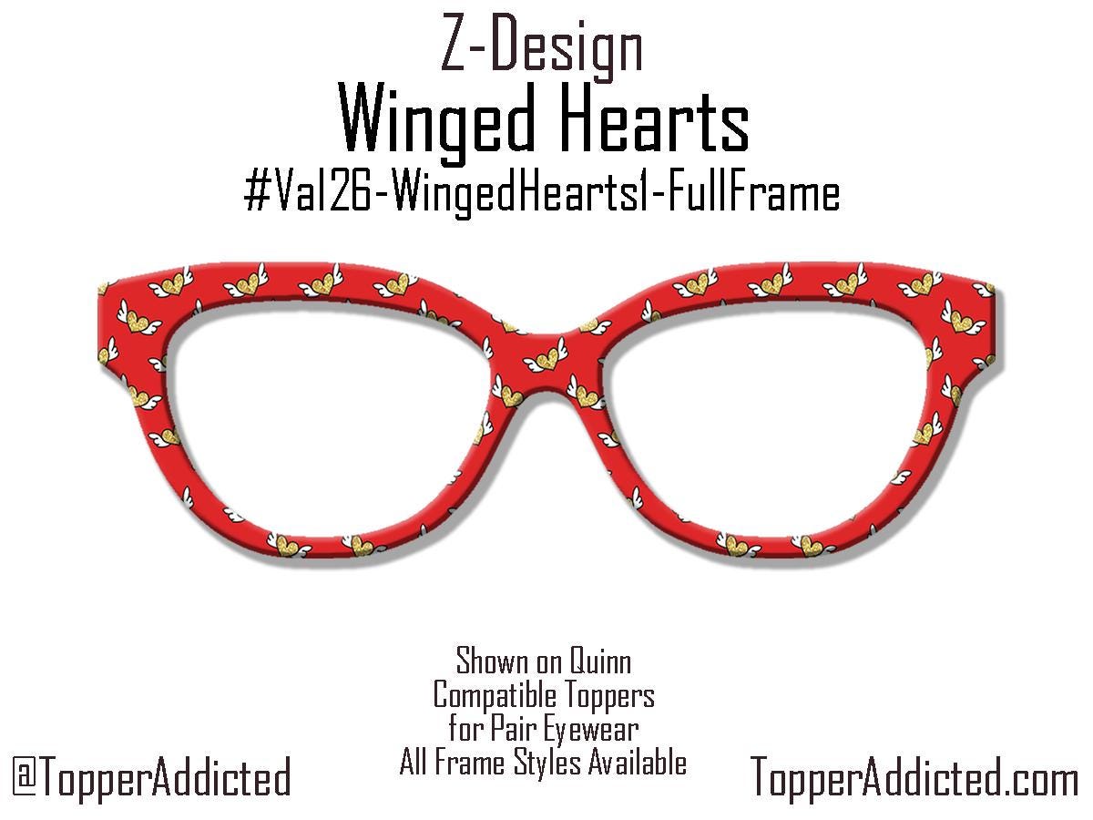 Winged Hearts Magnetic Topper – Gold Glitter Hearts on Red | Pair Eyewear Compatible Valentine Topper
