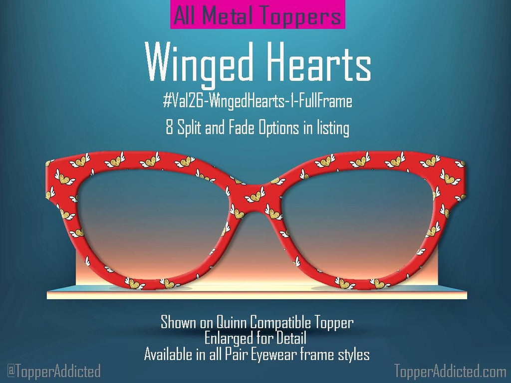 Winged Hearts Magnetic Topper – Gold Glitter Hearts on Red | Pair Eyewear Compatible Valentine Topper