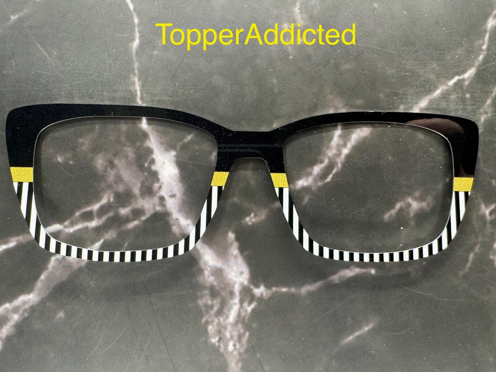 Monochrome Majesty | Black & White Stripe Topper with Gold Accent | Magnetic Topper for Pair Eyewear in all styles