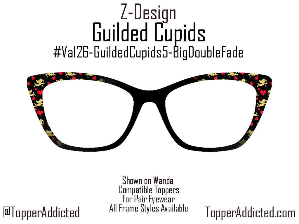 Gilded Cupids Magnetic Toppers for Pair Eyewear | Gold Cupid & Red Heart Valentine Top Frames