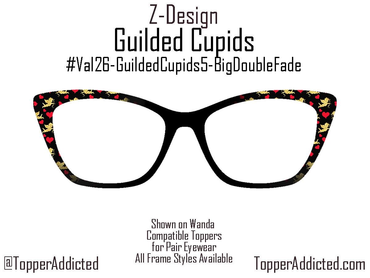 Gilded Cupids Magnetic Toppers for Pair Eyewear | Gold Cupid & Red Heart Valentine Top Frames