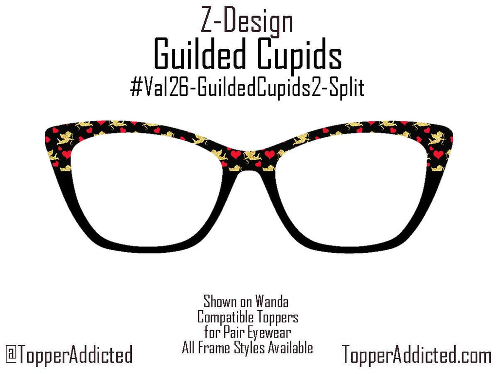 Gilded Cupids Magnetic Toppers for Pair Eyewear | Gold Cupid & Red Heart Valentine Top Frames