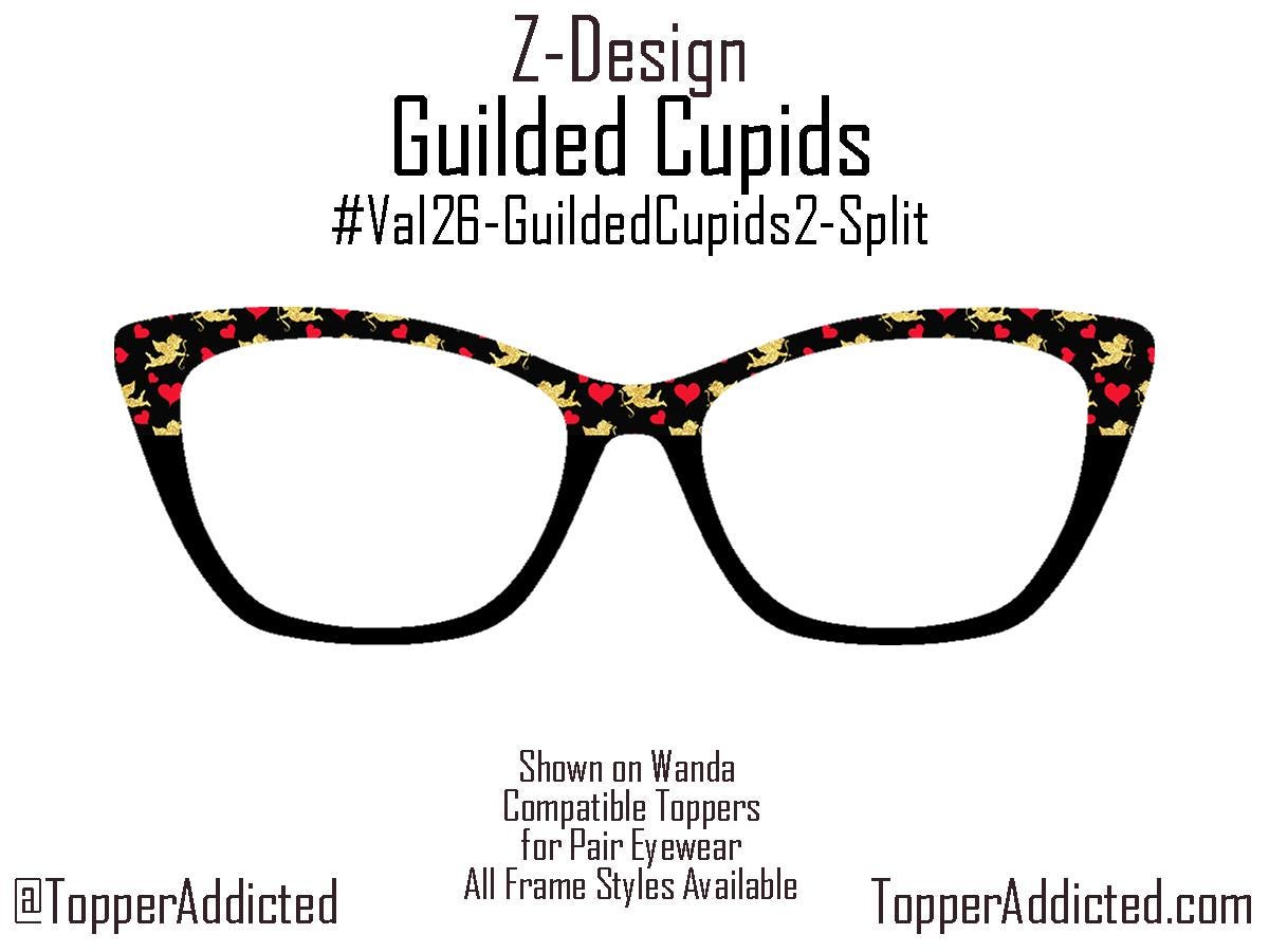 Gilded Cupids Magnetic Toppers for Pair Eyewear | Gold Cupid & Red Heart Valentine Top Frames