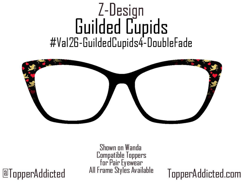 Gilded Cupids Magnetic Toppers for Pair Eyewear | Gold Cupid & Red Heart Valentine Top Frames