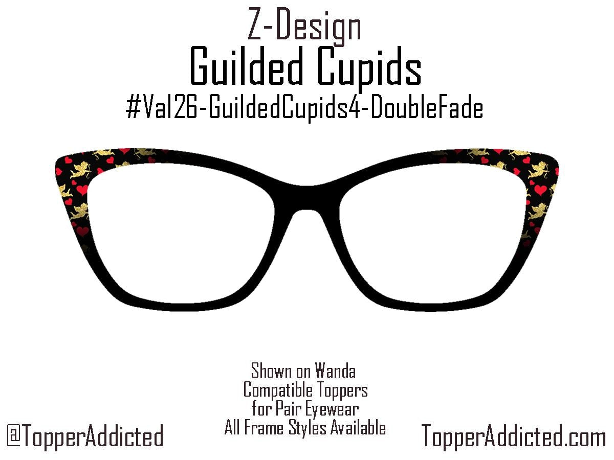 Gilded Cupids Magnetic Toppers for Pair Eyewear | Gold Cupid & Red Heart Valentine Top Frames