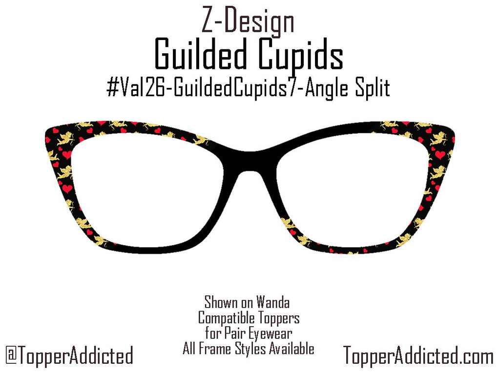 Gilded Cupids Magnetic Toppers for Pair Eyewear | Gold Cupid & Red Heart Valentine Top Frames