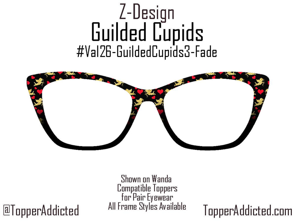 Gilded Cupids Magnetic Toppers for Pair Eyewear | Gold Cupid & Red Heart Valentine Top Frames