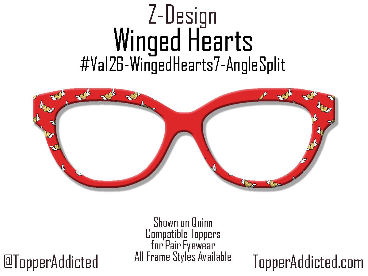 Winged Hearts Magnetic Topper – Gold Glitter Hearts on Red | Pair Eyewear Compatible Valentine Topper