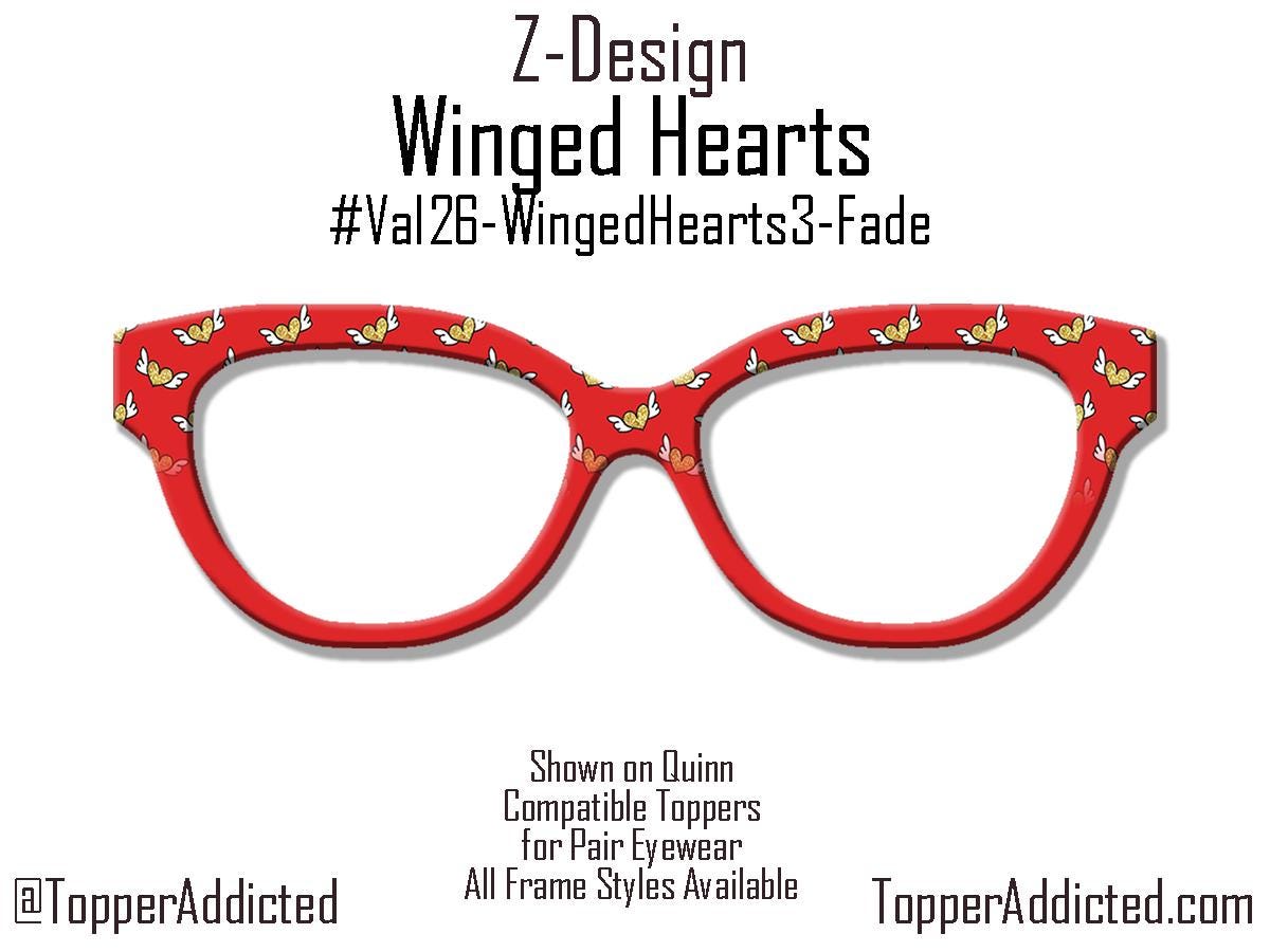 Winged Hearts Magnetic Topper – Gold Glitter Hearts on Red | Pair Eyewear Compatible Valentine Topper