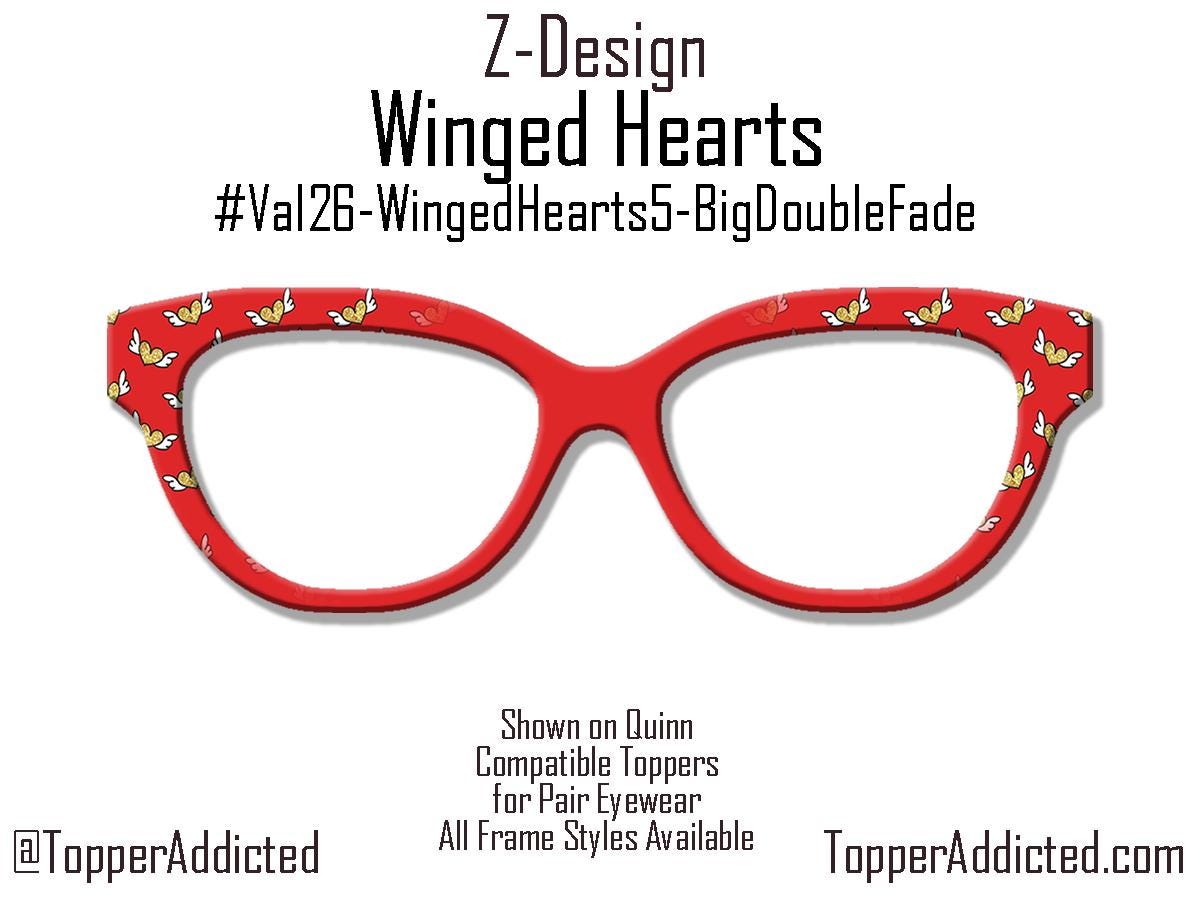 Winged Hearts Magnetic Topper – Gold Glitter Hearts on Red | Pair Eyewear Compatible Valentine Topper