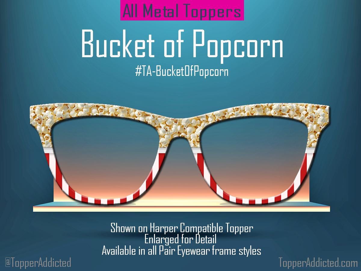 Movie Night Popcorn Toppers Pair Eyewear Compatible, Metal top frames