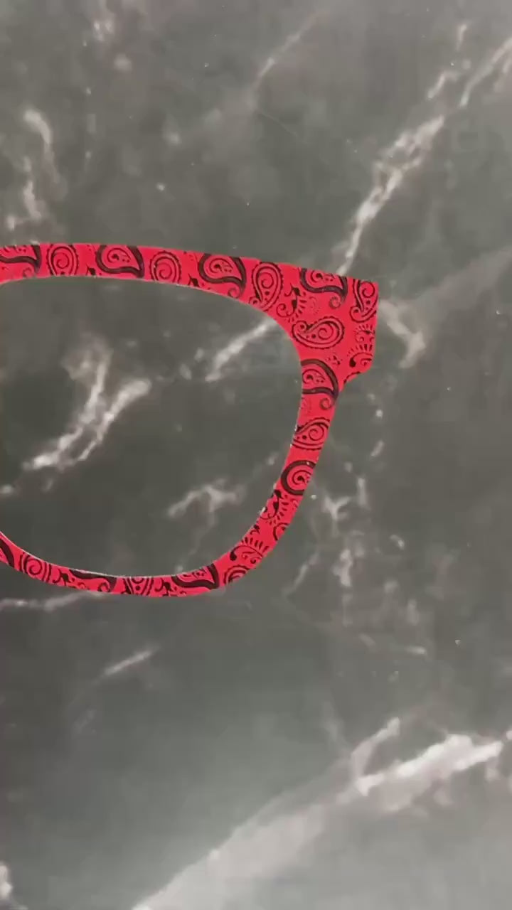 Red Bandana Paisley and Faded Denim Glasses Toppers – Western Style Magnetic Topper for Pair Eyewear – Splits, Fades & Full Frames