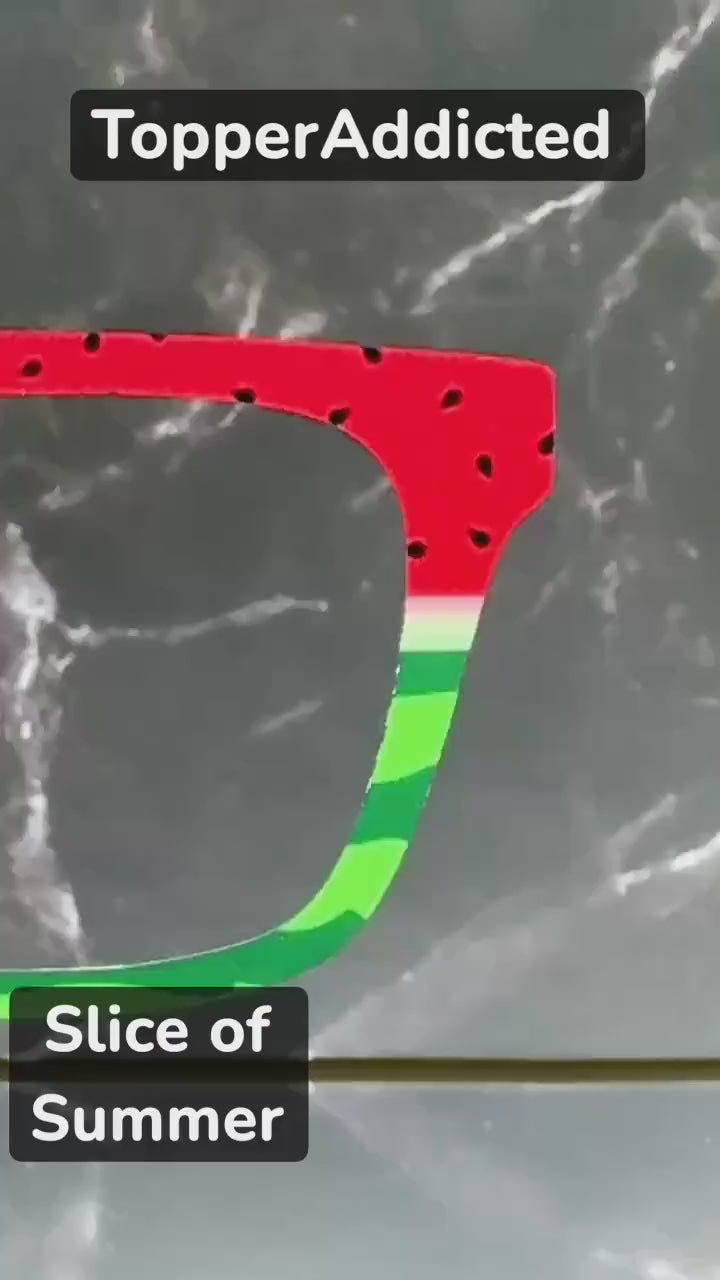 Slice of Summer – Watermelon-Themed Lightweight, thin, Metal Magnetic Toppers for Pair Eyewear | Fast shipping. Pefect picnic top frame