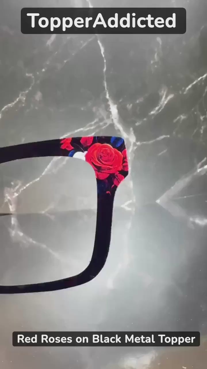 Red Roses on Black Metal Magnetic Accessory for Pair Eyewear. Beautiful and Bold. Pair Compatible Topper. Fast Shipping.