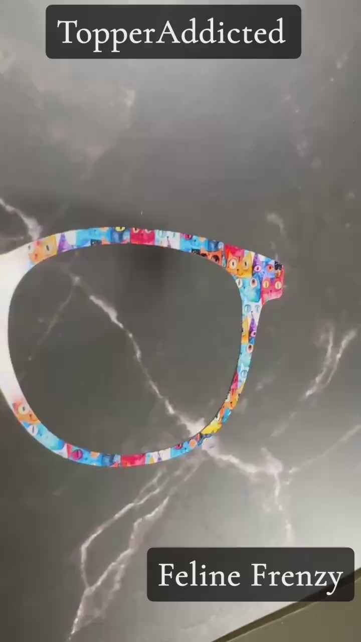 Feline Frenzy Pair Eyewear Compatible Magnetic Toppers – Colorful Cat Pattern, Fast Shipping, Custom Toppers Purrfect Gift for Cat Lovers!