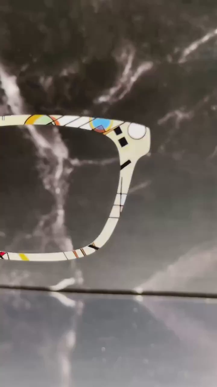 Funky and Bright Abstract Art on Pair Eyewear Compatible Toppers - Kandinsky's "Composition VIII" magnetic metal topper. Fast Ship from USA