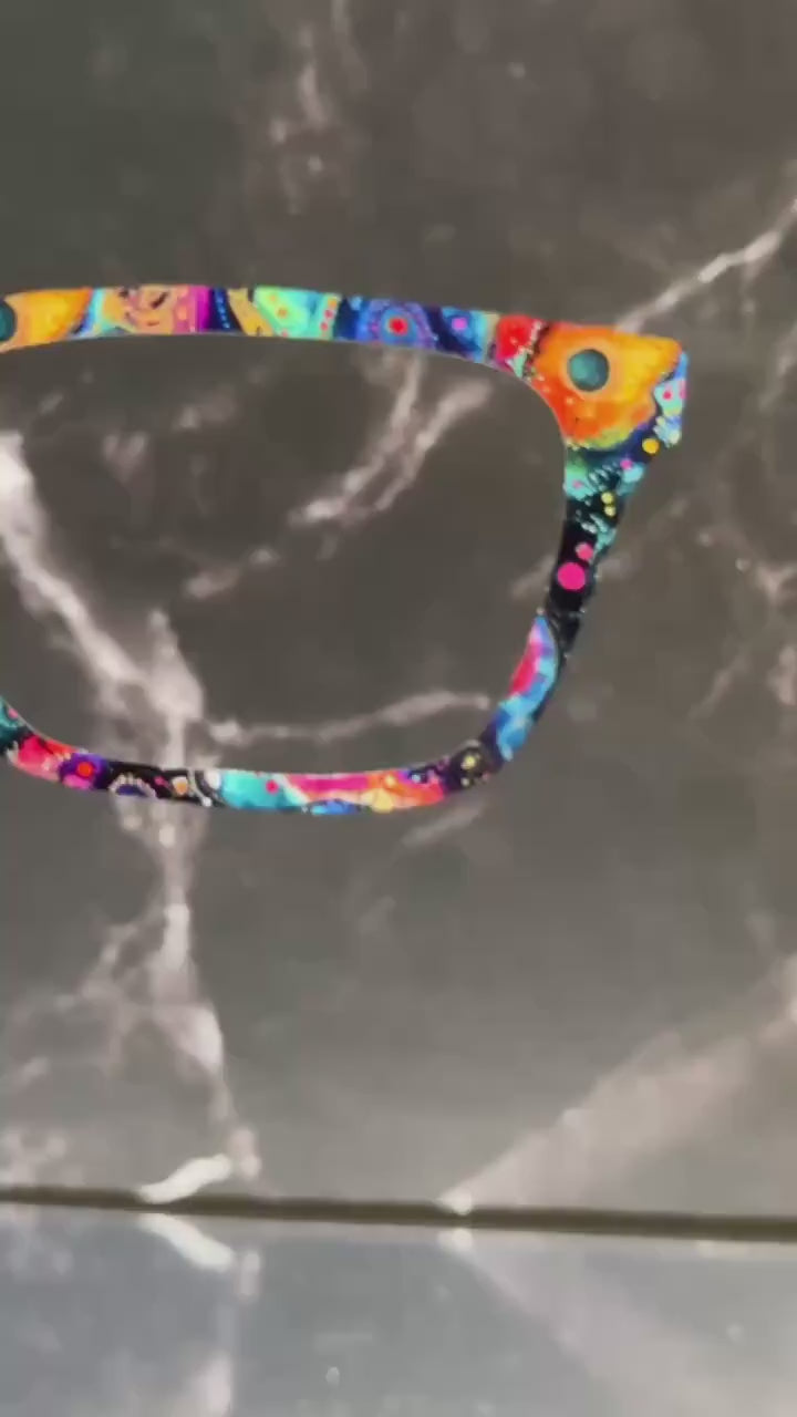 Alcohol Ink Paisley Toppers for Pair Eyewear Custom Magnetic Metal Glasses Fronts Artistic Swirl Designs for Bold Eyeglass Style