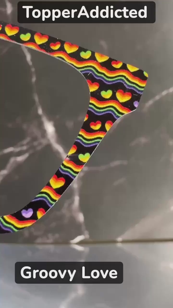 Groovy Love - Pride 2-15 Magnetic retro rainbow hearts and waves on Black for Pair Eyewear - Ships FAST. Pride Month Topper-Top Frame