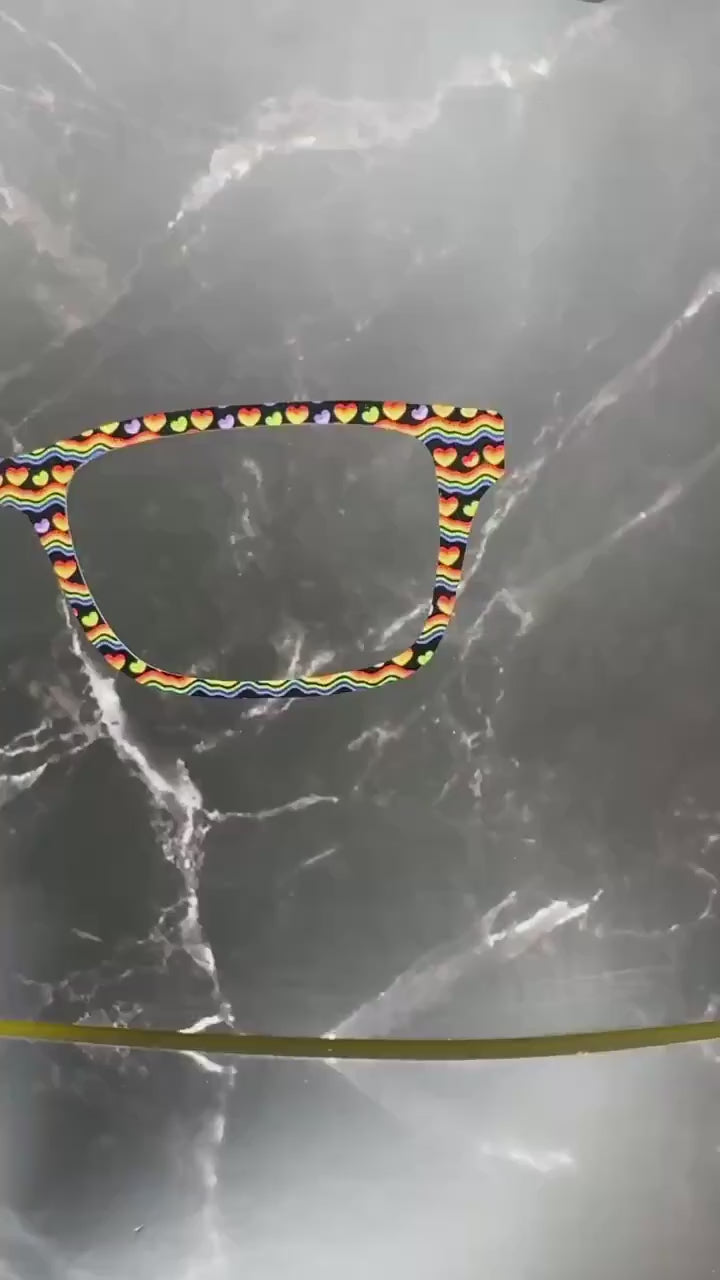 Love Pulse - Pride 2-14 Magnetic a heartbeat of rainbow hearts and waves on Black for Pair Eyewear - Ships FAST. Pride Month Topper