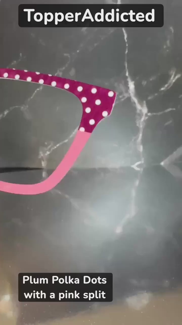 Plum with White Polka Dots and Multiple Design Options - Pair Eyewear Compatible Magnetic Toppers - All Top Frames on lightweight metal