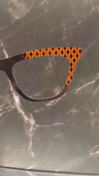 Orange and Black Diamonds Metal Magnetic Topper for Pair Eyewear Glasses – Halloween Glasses Topper with Vintage Diamond Pattern