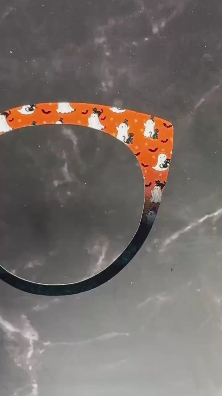 Cats Bats Ghosts Pair Eyewear Compatible Toppers Metal Halloween Frames Split Fade Options Magnetic Metal in Orange and Black