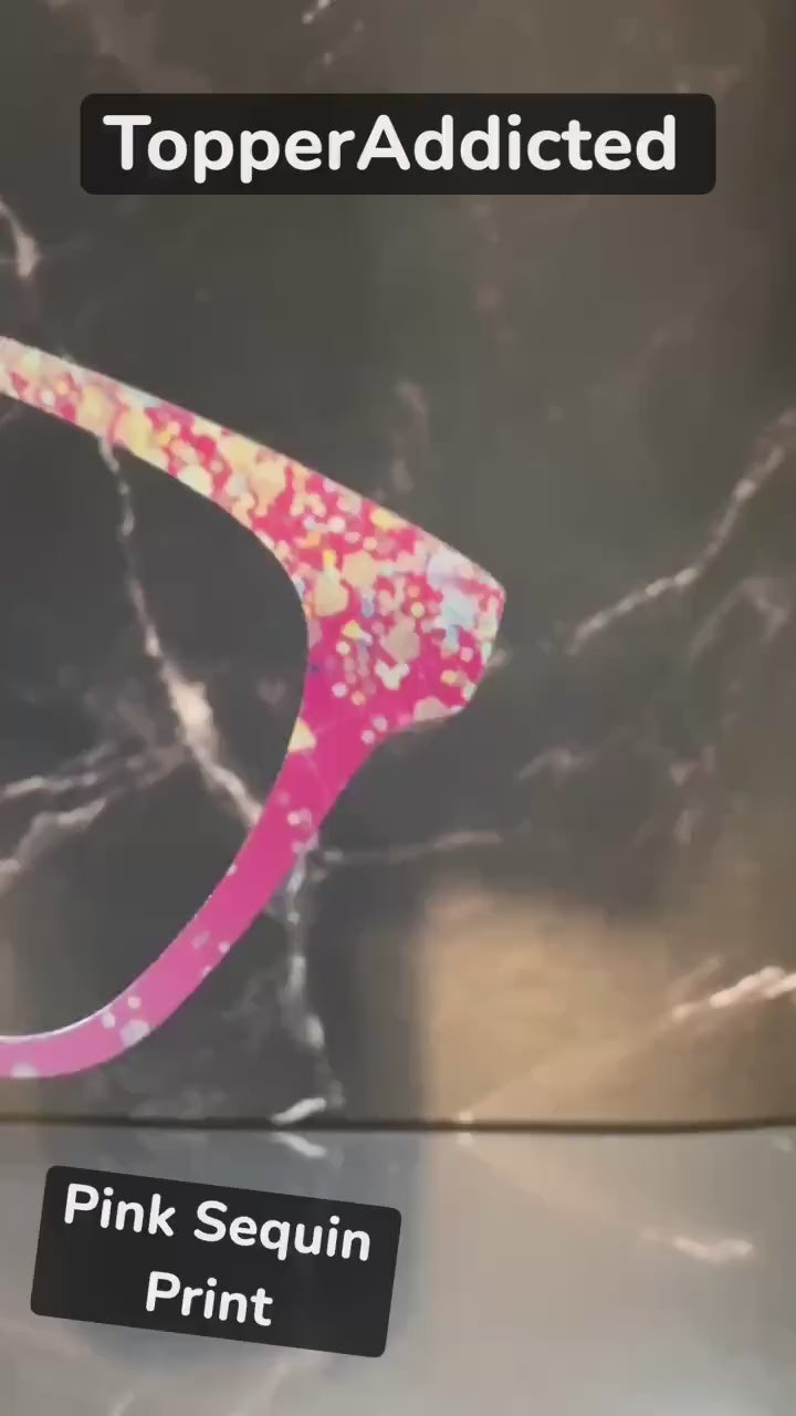 Pink Sequin Print Eyewear Topper – Metal Frame, Glittery Look