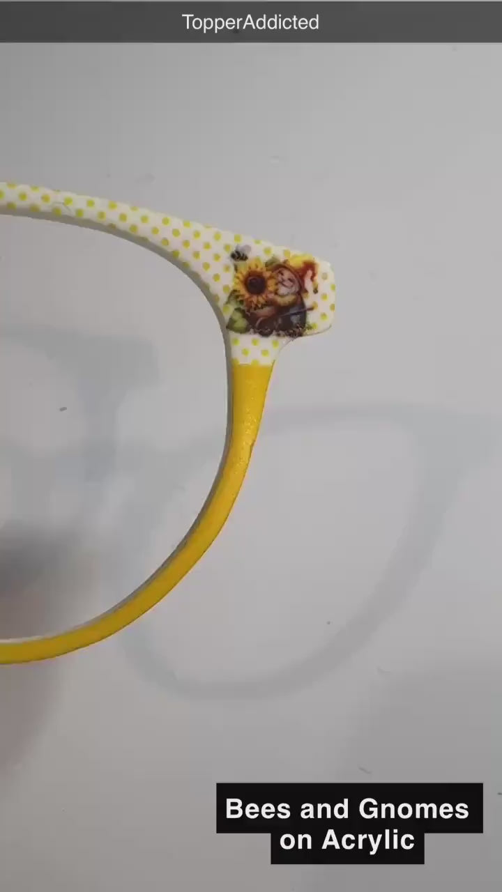 Bees & Gnomes Honey Yellow with Split for Pair Eyewear Compatible Magnetic Metal Toppers - All Frames Styles Available