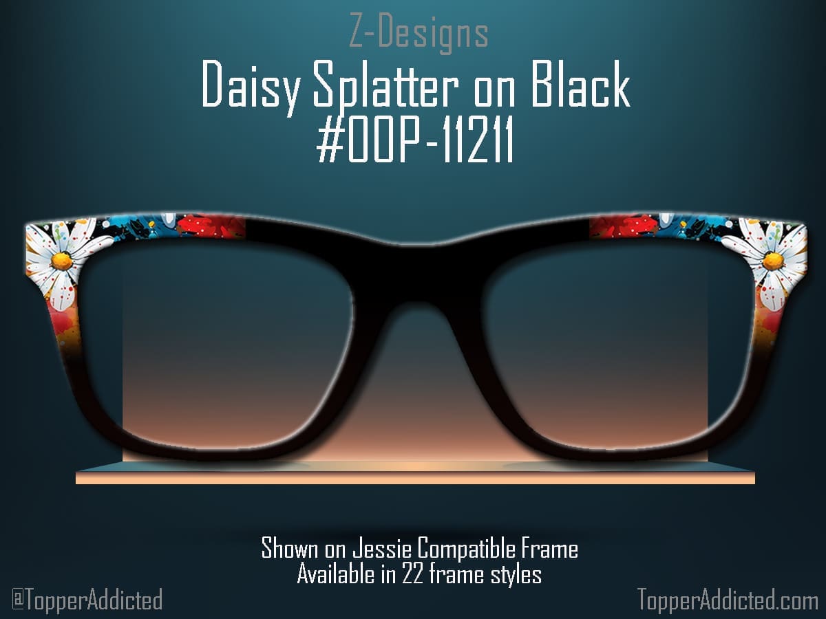Z-Design – Daisy Spatters on Black Pair Eyewear Compatible Magnetic Toppers in all styles👓