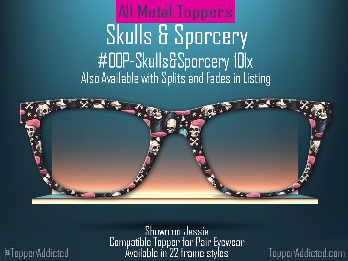 Z-Design -Skulls and Sporcery – Gothic Witchcore Mushroom and Skull Pattern Toppers for Pair Eyewear💀