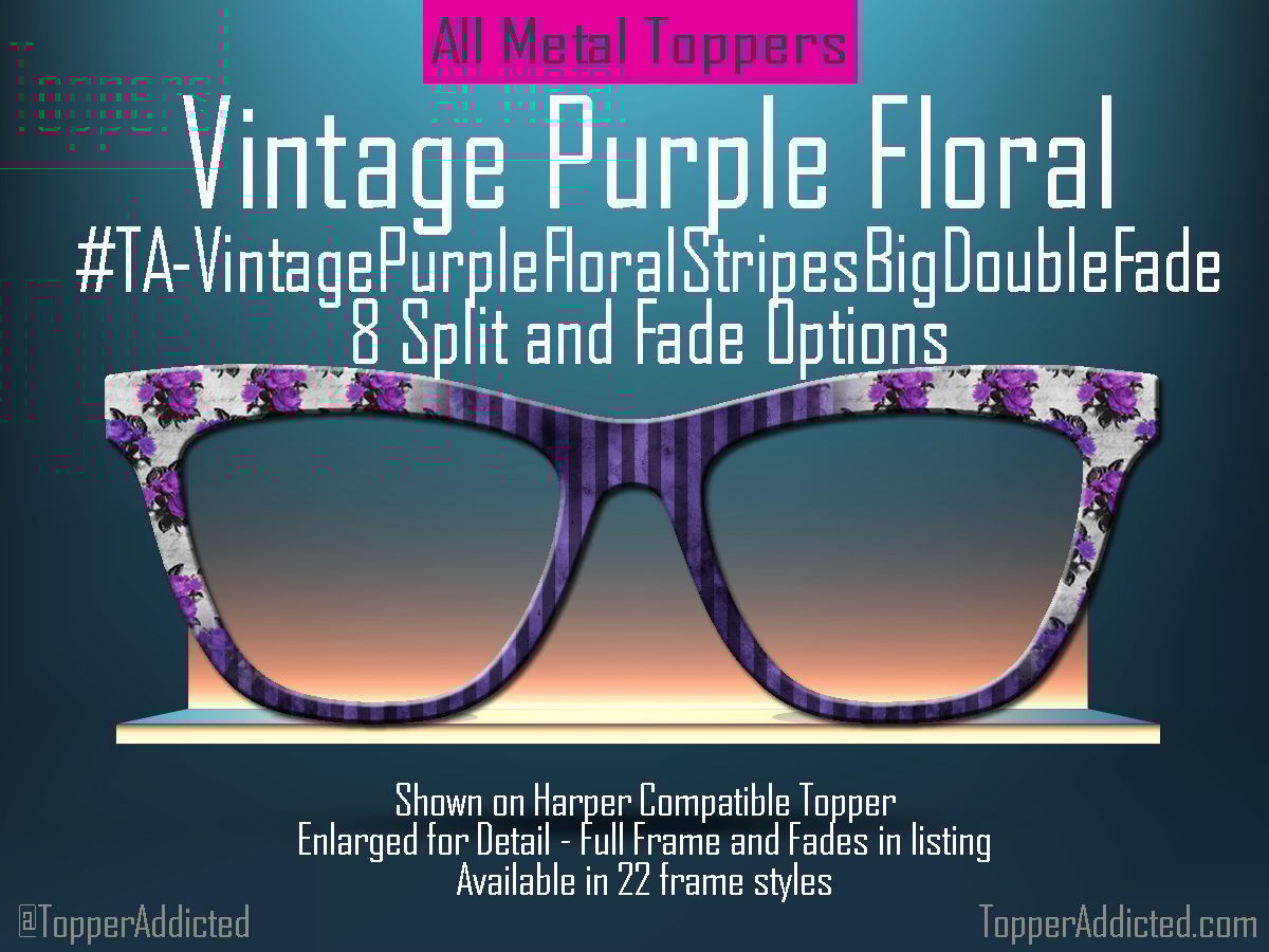 Z-Design – Vintage Purple Floral and Stripes Metal Topper👓